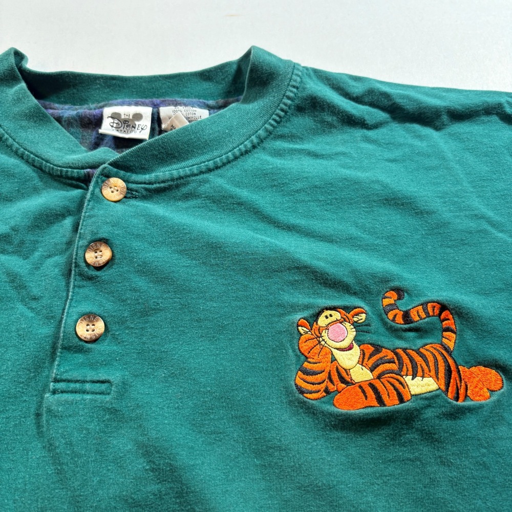 Disney Catalog Tigger Henley Shirt Men XXL Teal Green Cotton Long Sleeve Vintage
